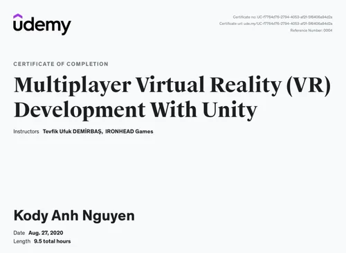 Udemy — Phát triển Thực tế ảo (VR) đa người chơi với Unity