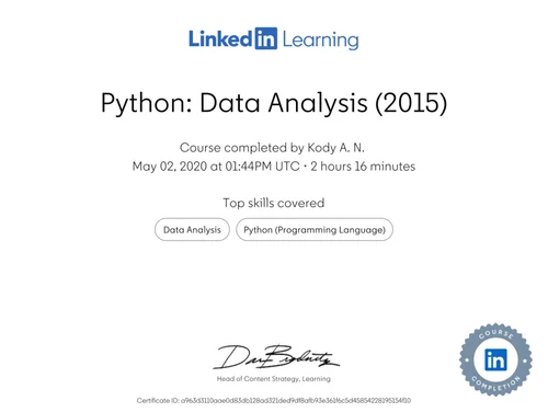 Chứng chỉ Python: Data Analysis — LinkedIn Learning