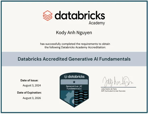 Chứng chỉ Databricks Generative AI Fundamentals